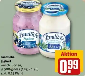 REWE Center Landliebe Joghurt 500 g Glas Angebot