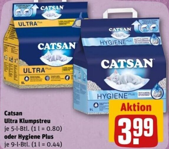 Catsan Ultra Klumpstreu 5 L oder Hygiene Plus 9 LBtl. Angebot bei REWE