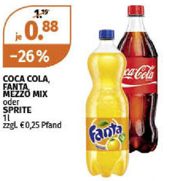 Müller Coca Cola, Fanta Mezzo Mix oder Sprite 1L Angebot