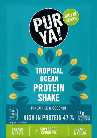 dm drogerie Purya! protein shake pulver tropical ocean mit spirulina , mini Angebot