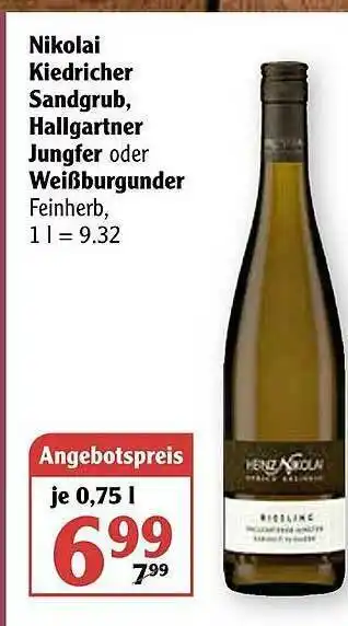 Globus Nikolai Kiedricher Sandgrub, Hallgartner Jungfer Oder Weißburgunder Angebot