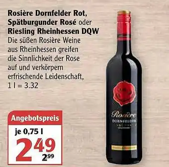 Globus Rosière Dornfelder Rot, Spätburgunder Rosé Oder Riesling Rheinhessen Dqw Angebot