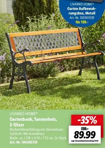 Lidl Livarno Home Gartenbank, Tannenholz, 2 Sitzer Angebot