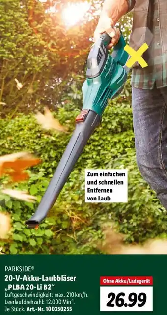 Lidl Parkside 20 V Akku Laubbläser PLBA 20-Li B2 Angebot