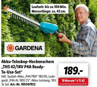 Lidl Gardena Akku Teleskop Heckenschere THS 42/18V P4A Ready-To-Use-Set Angebot