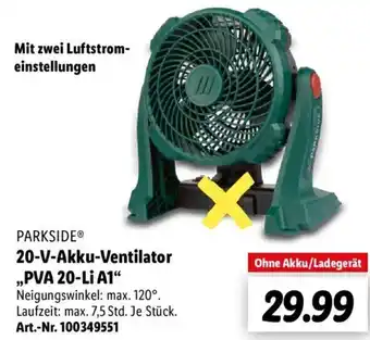 Lidl Parkside 20 V Akku Ventilator PVA 20-Li A1 Angebot