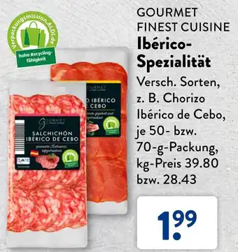 Aldi Süd Gourmet Finest Cuisine Ibérico Spezialität 50/70 g Packung Angebot