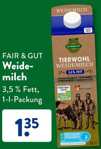 Aldi Süd Fair & Gut Weidemilch 1 L Packung Angebot