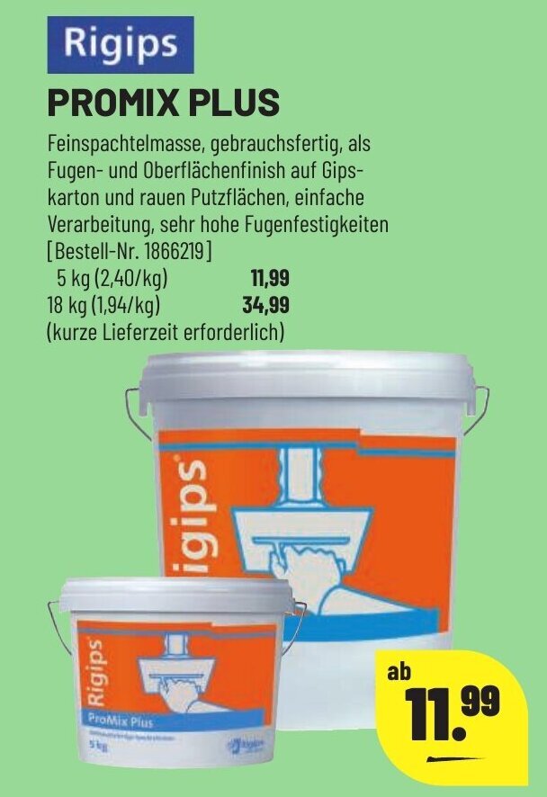 Rigips Promix Plus 5kg Angebot bei Leitermann Baumarkt