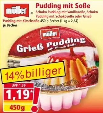 Norma Müller Pudding mit Soße 450 g Becher Angebot