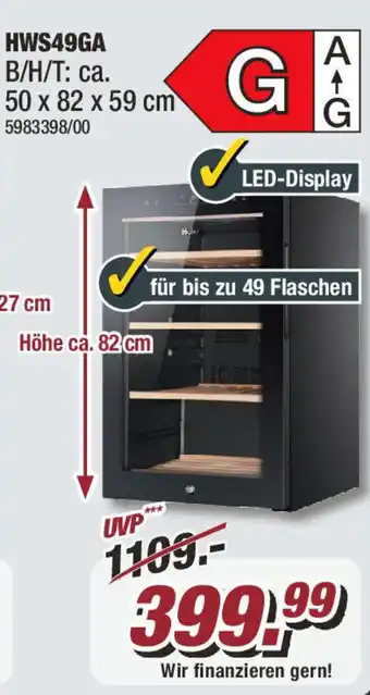 Poco Haier Weintemperierschrank HWS49GA Angebot