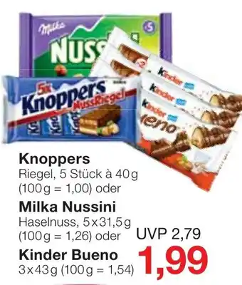 Jawoll Knoppers, Milka Nussini oder Kinder Bueno Angebot