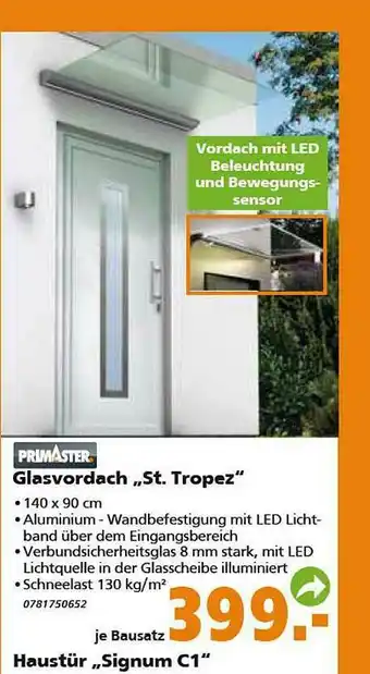 Globus Baumarkt Primaster Glasvordach „st Tropez” Angebot