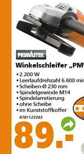 Globus Baumarkt Primaster Winkelschleifer Angebot