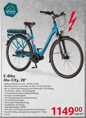 Selgros SPRICK CYCLE E-Bike Alu-City, 28" Angebot