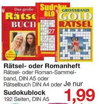 Jawoll Rätsel-oder Romanheft, Sudokublock Angebot