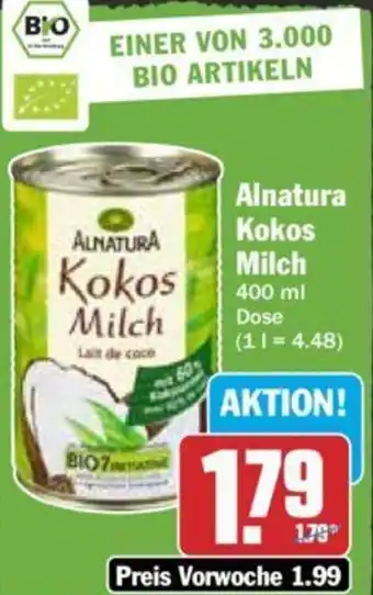 Hit Alnatura Kokos Milch 400 ml Dose Angebot