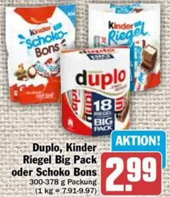 Hit Duplo, Kinder Riegel Big Pack oder Schoko Bons 300-378 g Packung Angebot