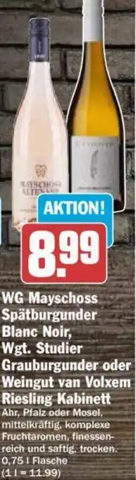 Hit WG Mayschoss Spätburgund, Blanc de Noir, Wgt. Studier Grauburgunder oder Weingut van Volxem Riesling Kabinett 0,75 L Flasche Angebot