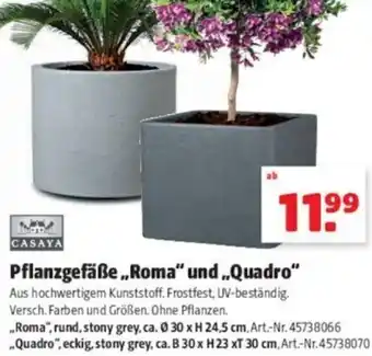 Hagebau Casaya Pflanzgefäße Roma und Quadro Angebot