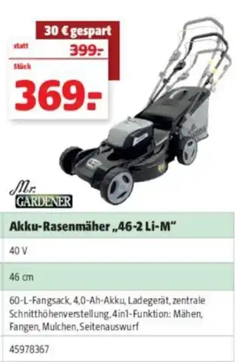 Hagebau Mr. Gardener Akku Rasenmäher 46-2 Li-M Angebot