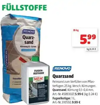 Hagebau Renovo Quarzsand 25 kg Angebot