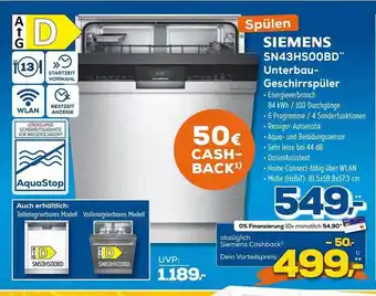 Euronics XXL Siemens sn43hs00bd unterbau-geschirrspüler Angebot