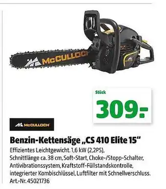 Hagebau Mcculloch benzin-kettensäge cs410 elite 15 Angebot