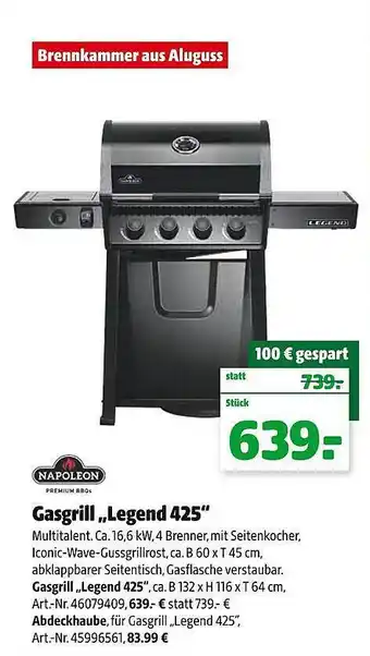 Hagebau Napoleon gasgrill „legend 425“ Angebot