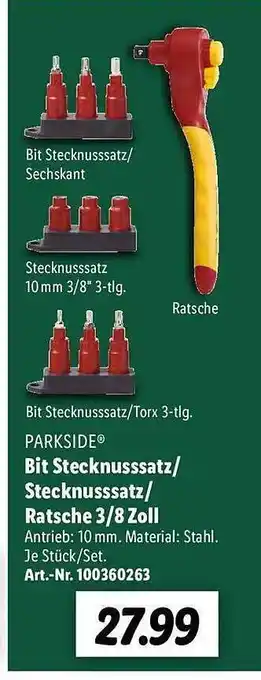 Lidl Parkside bit stecknusssatz oder stecknussatz oder ratsche ⅜ zoll Angebot