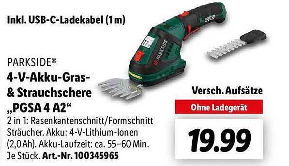 HKM Akku Technik Parkside Accu gras en struikschaar PGSA 4, met