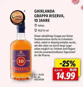 Lidl Ghirlanda grappa riserva, 10 jahre Angebot