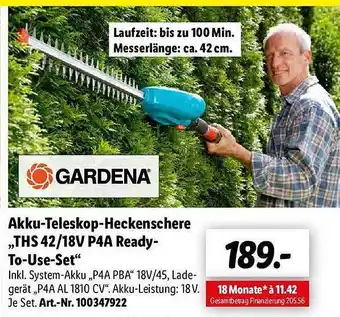 Lidl Gardena akku-teleskop-heckenschere „ths 42-18v p4a ready-to-use-set“ Angebot