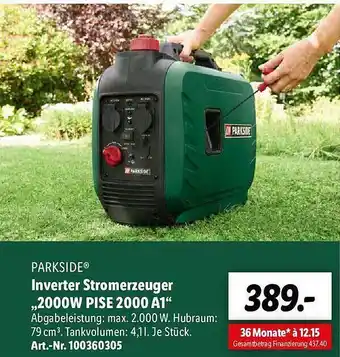 Lidl Parkside inverter stromerzeuger „2000w pise 2000 a1“ Angebot