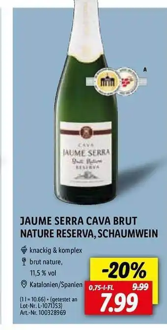 Lidl Jaume serra cava brut nature reserva, schaumwein Angebot