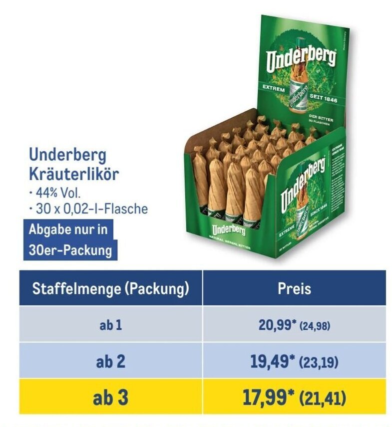 Underberg KrauterBitter 30*20ml Angebot bei METRO