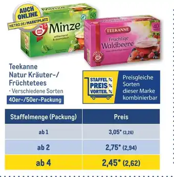 METRO Teekanne Natur- o. Fruchtetee 40-50st Angebot