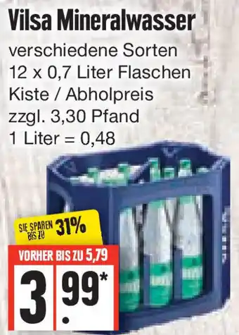 Edeka Vilsa Mineralwasser 12x0,7 Liter Flaschen Angebot