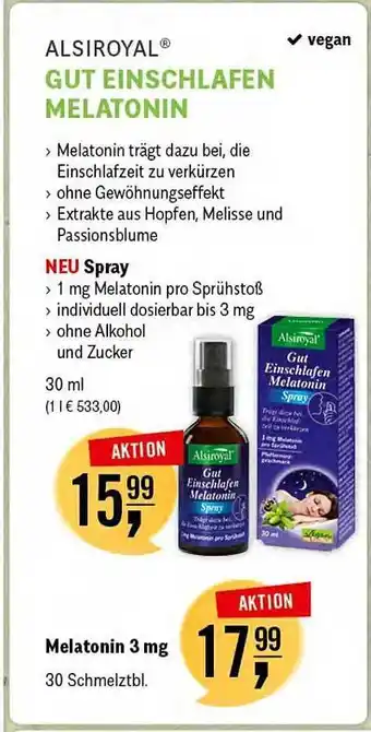 Reformhaus Bacher Alsiroyal gut einschlafen melatonin Angebot