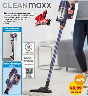 PENNY Cleanmaxx 2-in-1-Akku-Zyklonstaubsauger 7215* Angebot