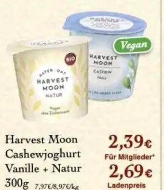 LPG Biomarkt Harvest moon cashewjoghurt vanille + natur Angebot