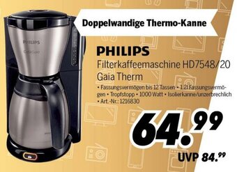 MEDIMAX Philips Filterkaffeemaschine HD7548/20 Gaia Therm Angebot