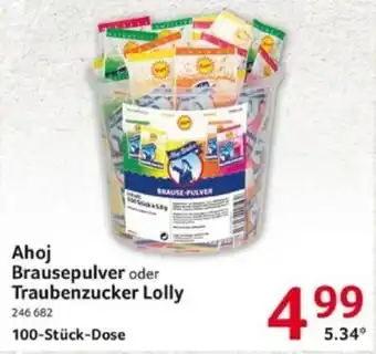 Selgros Ahoj Brausepulver oder Traubenzucker Lolly 100 Stück Dose Angebot