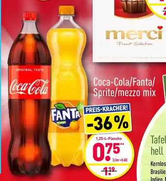 Aldi Nord Coca Cola , Fanta, Sprite oder Mezzo Mix 1,25L Angebot