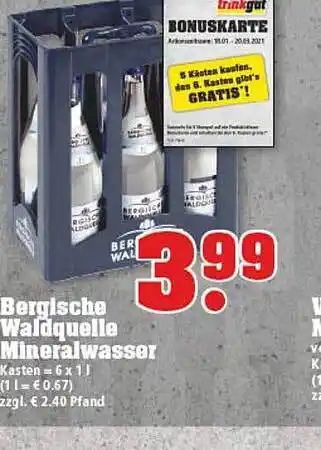 trinkgut Bergische Waldquelle Mineralwasser Angebot