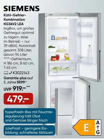 Galeria Siemens Kühl Gefrier Kombination KG36V2 LEA Angebot