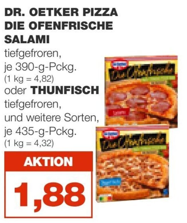 Dr. Oetker Pizza Die Ofenfrische Salami o. Thunfisch 390/435 g Angebot