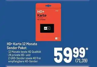 METRO Hd+ karte 12 monate sender paket Angebot