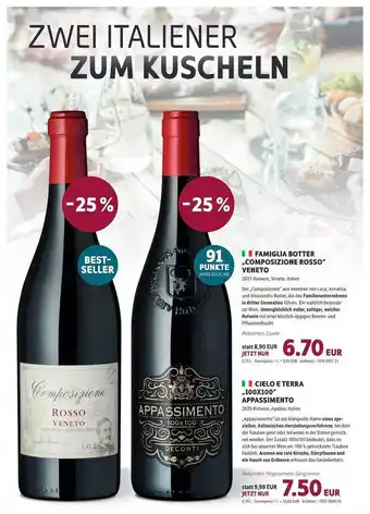 Vino Weinmarkt Famiglia botter „composizione rosso“ veneto oder cielo e terra 100x100 appassimento Angebot