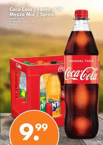 Trink und Spare Coca Cola, Fanta, Mezzo-Mix o. Sprite 12*1L Angebot